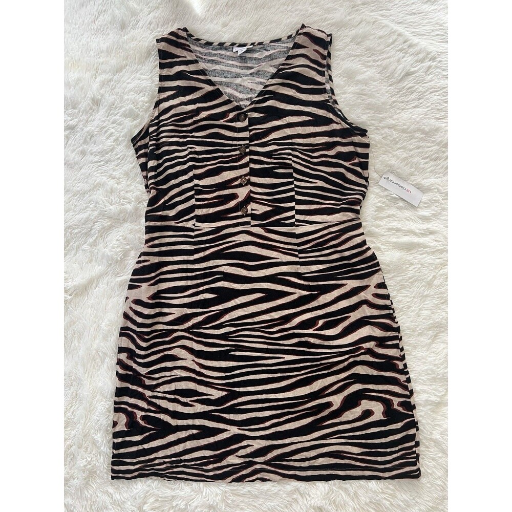 NWT Liz Claiborne Zebra Print Dress XL Sleeveless Button Front Midi with Pockets